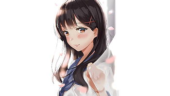 Anime girl, brown eyes, cute HD wallpaper