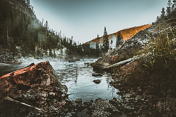 Nature, Rivers, Grass, Stones, Mountains HD wallpaper