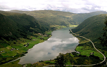 Nature, Houses, Roads, Mountains, Lake, Valley HD wallpaper