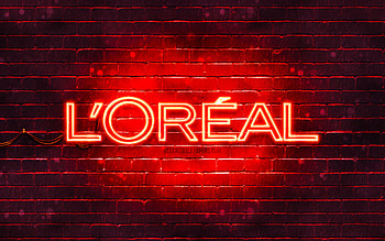Loreal red logo, , red brickwall, Loreal logo, brands, Loreal neon logo, Loreal HD wallpaper