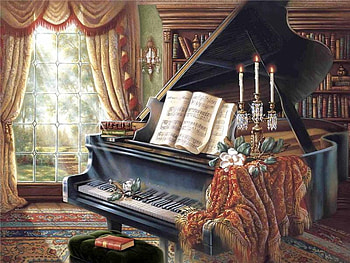 By Judy Gibson, music, piano, painting, window, art, candle, judy gibson, boook HD wallpaper
