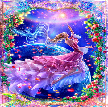 The World, blue, blonde, cute, colors, long hair, dress, beauty, earth, sweet, multicolored, roses, girl, beautiful, pink, anime, fantasy, pretty, petals rainbow, flowers, lovely HD wallpaper