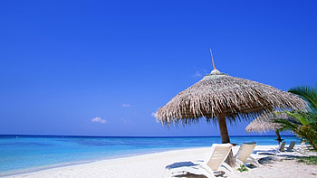 Beach umbrella and chair, Seashore charm, Coastal relaxation, Nature's tranquility HD wallpaper