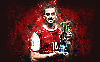 Florian Grillitsch, Austria national football team, Austrian football grand art, Austria, football, red stone background HD wallpaper