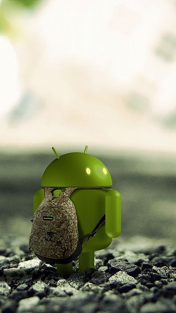 android, robot, backpack, stones HD phone wallpaper