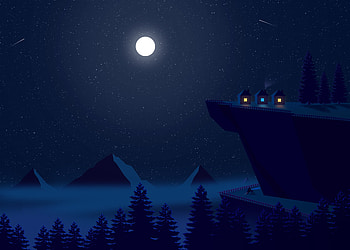 Art, Mountains, Night, Moon, Vertex, Forest, Tops HD wallpaper