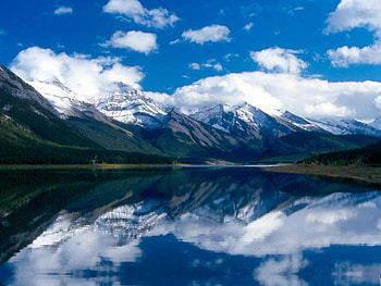 Reflections, blue, white, clouds, sky, nature, water, lake, mountain HD wallpaper