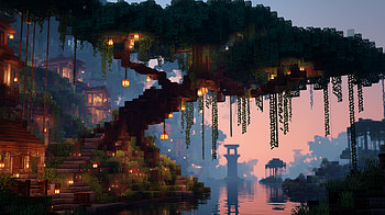 Minecraft, Minecraft, AI Art, Village, Tree HD wallpaper