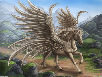 pegusus, golden, fantasy, beauty HD wallpaper