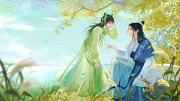 Fantasy couple, blue, frumusete, baiart, fantasy, green, couple, girl, bai, man HD wallpaper