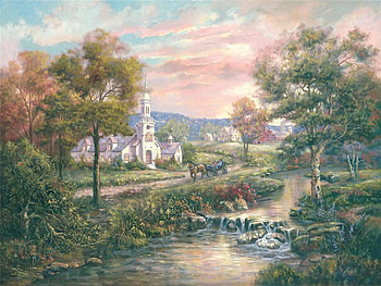 My Silent Little Stream, falls, trees, church, country, stream HD wallpaper