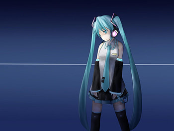 Hatsune Miku, blue, black, awesome, song, heads, cute, vocaloid, beauty, nice, miku, music, vocaloids, hatsune, thighhighs, aqua eyes, skirt, program, girl, headset, singer, beautiful, diva, tie, anime, pretty, aqua hair, cool, idol, virtual, twintail aqua, micro HD wallpaper