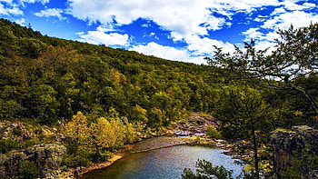 Johnson's Shut-Ins State Park, Missouri, lake, trees, landscape, clouds, sky, usa HD wallpaper