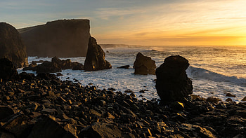 Valahnúkamöl Cliffs, Iceland, rocks, sunset, coast, sea, colors, sky HD wallpaper