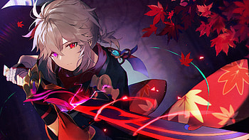 Red, Purple, Eyes, Kaedehara Kazuha Genshin Impact HD wallpaper