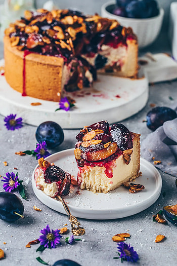 Baked cheesecake, Vegan cake, Plum HD phone wallpaper