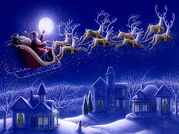 santa_claus_and_deers, deer, snow, sled, homes HD wallpaper