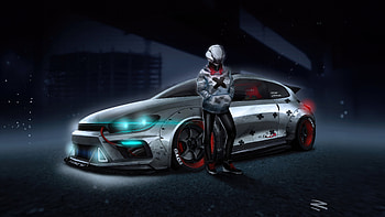 Cyber Street Racer, artist, artwork, art, digital-art, car, cyberpunk, artstation HD wallpaper