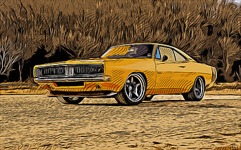 1969, Dodge Charger Captiv, , vector art, Dodge Charger drawing, creative art, Dodge Charger art, vector drawing, abstract cars, car drawings, Dodge HD wallpaper