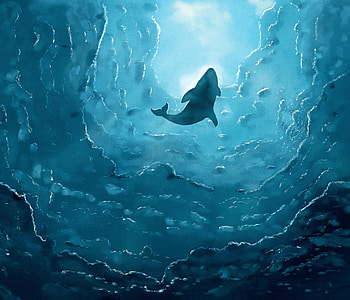 Art, Waves, Whale HD wallpaper