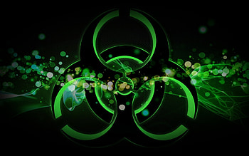 Neon green, Biohazard symbol, Darkness, Digital artwork HD wallpaper