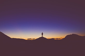 Person Standing Mountain Watching View Silhouette graphy , silhouette, graphy, mountains, sunset HD wallpaper