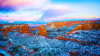 Independence Monument in snow, Colorado, usa, snow, winter, landscape, clouds, sky, rocks HD wallpaper