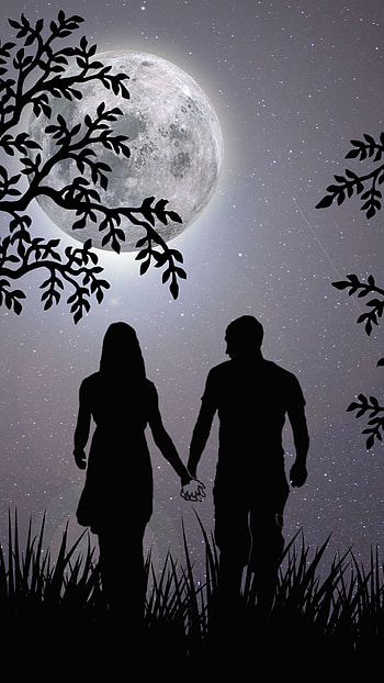 Lovers Moon, Couple, Night, Love HD phone wallpaper