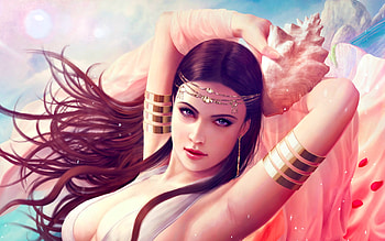 Fantasy girl, mariowibisono, girl, fumusete, goddess, beauty, pink, fantasy, game, legend of the cryptids, luminos HD wallpaper