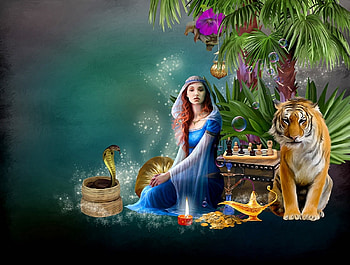 Play with Friends, girl, tiger, animals, tree HD wallpaper