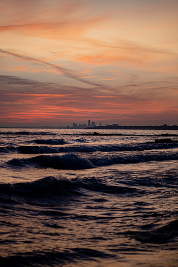 Nature, Sunset, Sky, Sea, City, Horizon HD phone wallpaper
