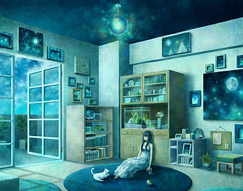 All Alone, kitten, animal, kitty, , cute, living room, long hair, dress, door, ceiling, wall, clock, female, aquarium, sundress, sexy, shelf, frame, house, hot, girl, cat, anime girl, anime, building HD wallpaper