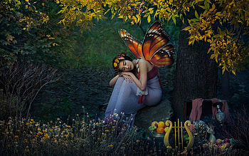 Fantasy Girl, Woman, Lyre, Fairy, Fantasy HD wallpaper