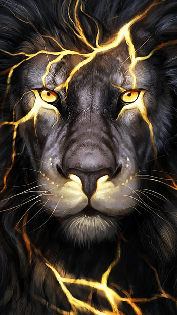 Thundermane — Fantasy Lightning Lion, lightning, fantasy, lion HD phone wallpaper