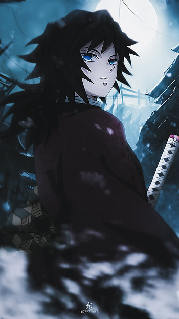 TOMIOKA 水, art, moon, kimetsunoyaiba, katana, demonslayer, snow, giyuu, samurai, giyu HD phone wallpaper
