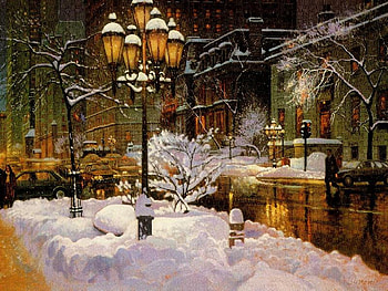 Winter scene, winter, night, scene, lights, christmas HD wallpaper