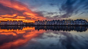 Amsterdam Skyline, Reflective waters, Building reflections, Sunset views HD wallpaper