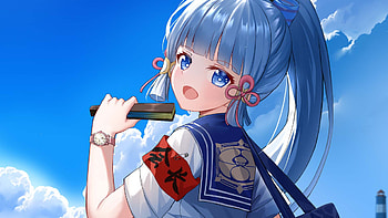 Kamisato Ayaka Blue Sky Background Genshin Impact HD wallpaper