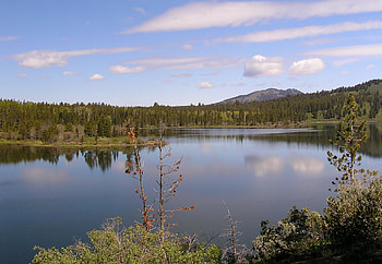 Emma Matilda Lake, sunshine, yellowstone, grande teton, clouds, pines, reflections HD wallpaper
