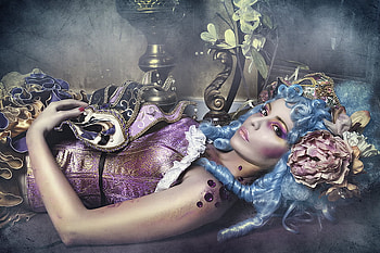 ~ Fasching ~, blue, colorful, model, carnival, beautiful, people, beauty, purple, female HD wallpaper