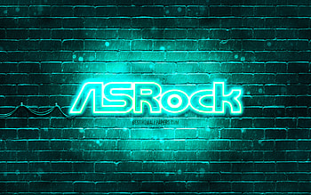 ASrock turquoise logo, , turquoise brickwall, ASrock logo, brands, ASrock neon logo, ASrock HD wallpaper