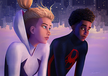 Gwen Stacy & Miles Morales, Miles Morales, Gwen Stacy, movie, Spider-Man: Across the Spider-Verse HD wallpaper