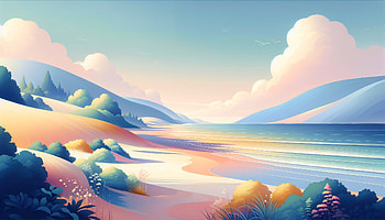 Serene Beach Landscape, landscape, beach, ocean, mountain HD wallpaper