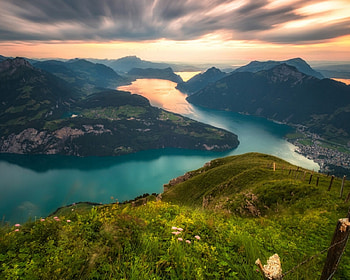 Iconic Lake Luceme in Switzerland, clouds, autumn, meadow, nature, alps, lake HD wallpaper