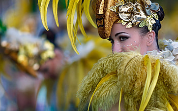Brasil Carnival, woman, yellow, feather, girl, vicente concha HD wallpaper