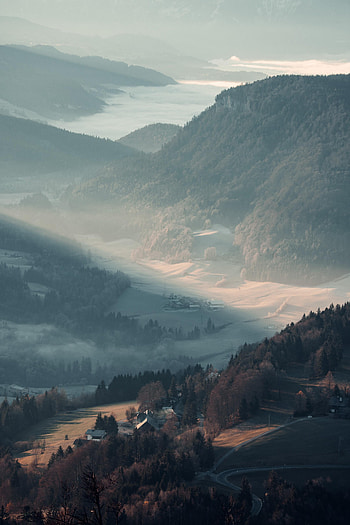 Landscape, Nature, Mountains, View From Above, Fog, Valley HD phone wallpaper