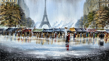 Paris in Rain F, architecture, rain, art, France, beautiful, cityscape, artwork, scenery, wide screen, eiffel tower, painting, Paris HD wallpaper