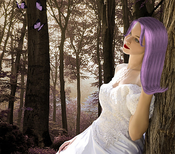 ✫Peaceful Forest✫, emotional, plants, peaceful, digital art, dress, butterflies, animals, trees, lips, female, sweet, eyes, forests, beautiful, grass, fantasy, pretty, manipulation, face, models, girls, women, lovely, hair HD wallpaper