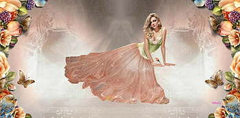 CINDERELLA, FLOWERS, MUSICAL NOTES, DRESS, BUTTERFLIES, BIRDS, FEMALE HD wallpaper