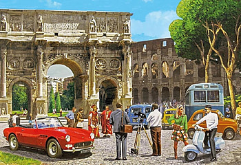 Film Location in Rome, retro, rome, architecture, colosseum, Arch of Titus, cars, italy, vintage HD wallpaper